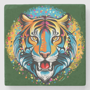 Porta-copo De Pedra Tinta de cores Arco-íris Cabeça de Tigre