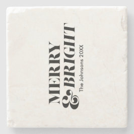 Porta-copo De Pedra Tipografia de Natal Moderno e feliz Brilhante