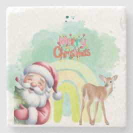 Porta-copo De Pedra Tipografia Feliz Natal e Luzes & Veados