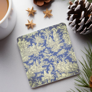 Porta-copo De Pedra Toile de Jouy Cénica Vintage Azul Escuro Pastoral