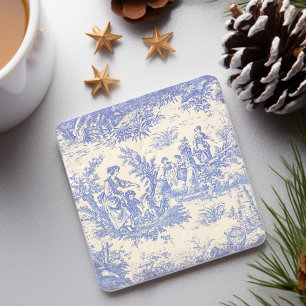 Porta-copo De Pedra Toile de Jouy Francesa Feminina Azul Vintage
