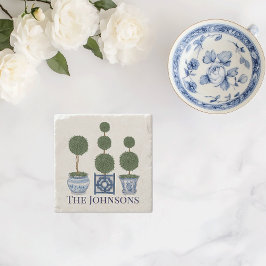 Porta-copo De Pedra Topiary Tree Chinoiserie Trio