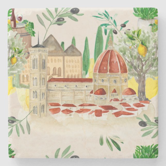 Porta-copo De Pedra Toscana,Toscana,Itália,azeitonas,limões,    citrin (Frente)