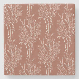 Porta-copo De Pedra Tossed Floral Silhouette Botanical | Rusty Sienna