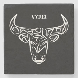 Porta-copo De Pedra Touro Tribal Negro e Branco / Ox