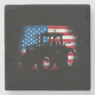 Porta-copo De Pedra Trator USA Flag design for Patriotic Farmer