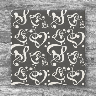 Porta-copo De Pedra Treble Bass Clef Hearts Music Notes Padrão