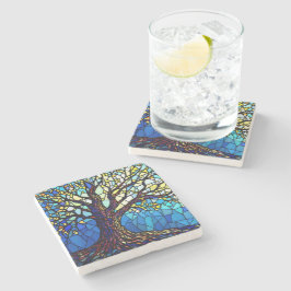 Porta-copo De Pedra Tree of Life Shattered Glass Mosaic