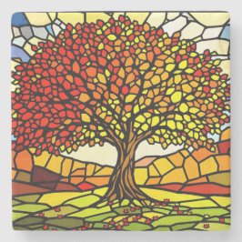 Porta-copo De Pedra Tree of Life Shattered Glass Mosaic Autumn Colors