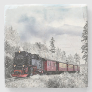 Porta-copo De Pedra Trem de Locomotiva a Vapor Viajando Através da Nev