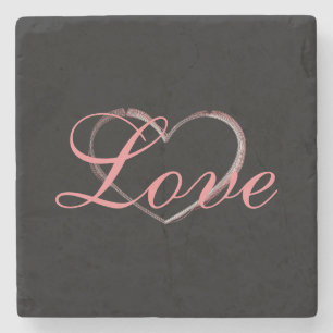 Porta-copo De Pedra Trendy Heart Cinza Calliografia Casamento de Amor