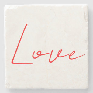 Porta-copo De Pedra Trendy White Red Love Nome da Manuscrito