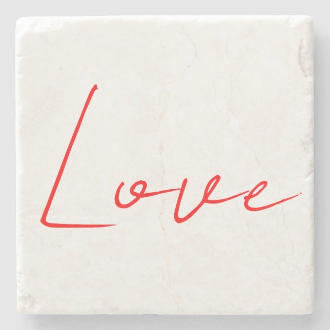Porta-copo De Pedra Trendy White Red Love Nome da Manuscrito (Frente)