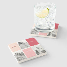 Porta-copo De Pedra Três Fotos | Feliz Dia dos Namorados