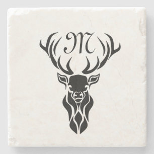 Porta-copo De Pedra Tribal Black Stag Silhout Monograma