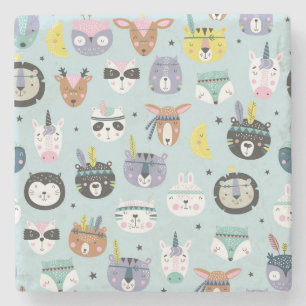 Porta-copo De Pedra Tribal Cute Animal: Padrão Boho