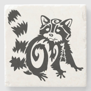 Porta-copo De Pedra Tribal Woodland Raccoon Design