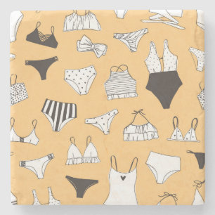 Porta-copo De Pedra Tropical Bikini: Padrão de Verão Desenhado à Mão