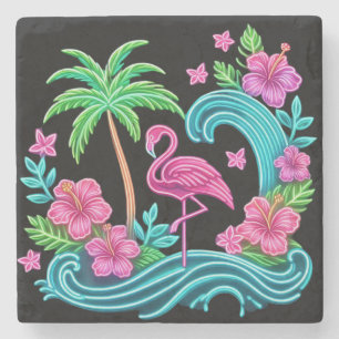 Porta-copo De Pedra Tropical Neon Flamingo