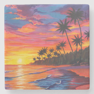 Porta-copo De Pedra Tropical Sunset Stone Beverage Coaster