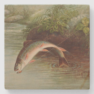 Porta-copo De Pedra Truta Brook Pulando por Samuel Kilbourne (1874)