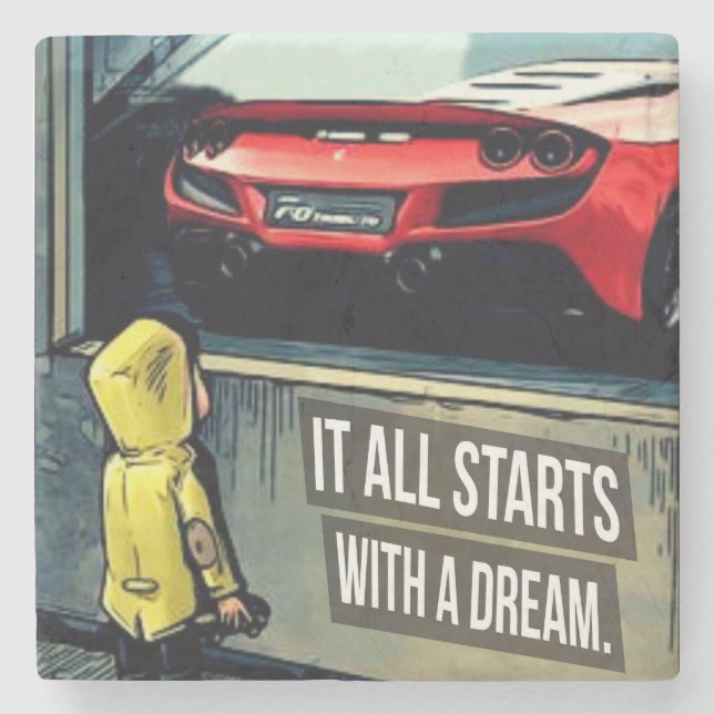 Porta-copo De Pedra Tudo Começa Com Uma Citação Motivacional Do Sonho (Frente)