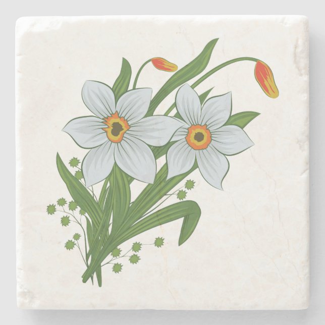 Porta-copo De Pedra Tulipas e Flores de Narcisos (Frente)