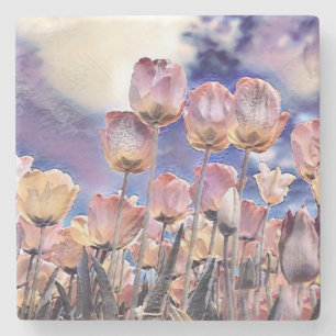 Porta-copo De Pedra Tulipas púrpura, rosa e laranja