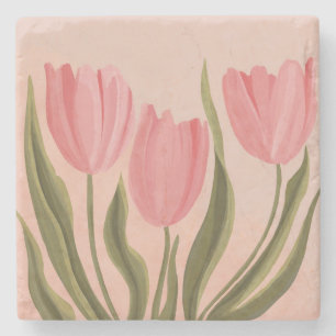Porta-copo De Pedra Tulipas Rosa Bonito Painteramente