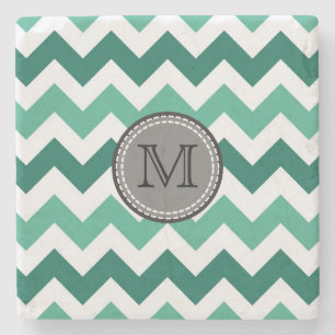 Porta-copo De Pedra Turquesa e Mint Chevron Zigzag Monograma