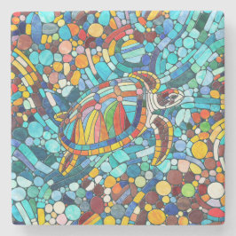 Porta-copo De Pedra Turtle Colorful mosaico art