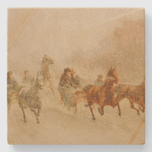 Porta-copo De Pedra Um Cavalo Aberto à Corrida do Sleigh no Natal