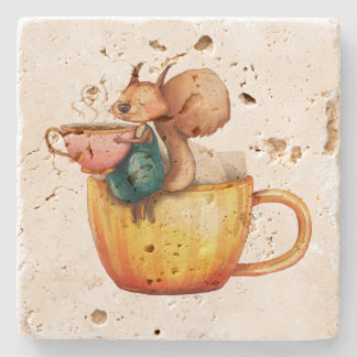 Porta-copo De Pedra Um esquilo certinho em um Teacup