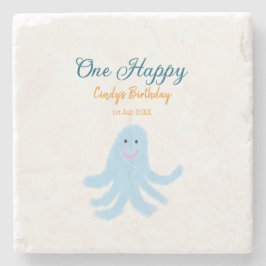 Porta-copo De Pedra Um polvo azul feliz no aniversário do mar