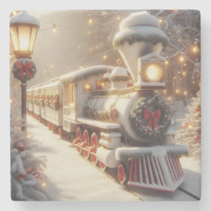 Porta-copo De Pedra Um trem de natal Mágico da Maravilha de inverno