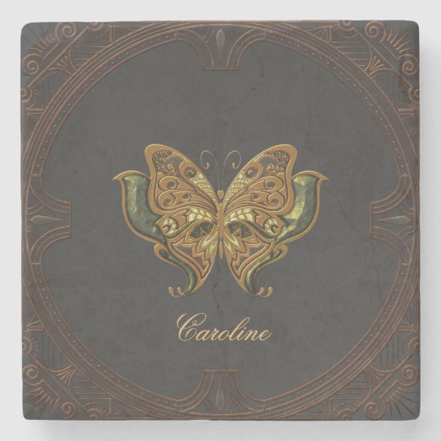 Porta-copo De Pedra Uma borboleta elegante impressionante. (Frente)
