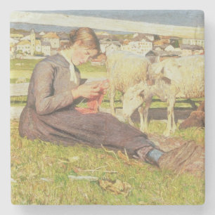 Porta-copo De Pedra Uma menina que faz malha, 1888 (óleo em canvas)