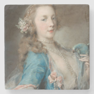 Porta-copo De Pedra Uma moça jovem com papagaio (por Rosalba Carriera)