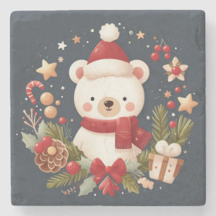 Porta-copo De Pedra Urso de Natal/Inverno em coroa