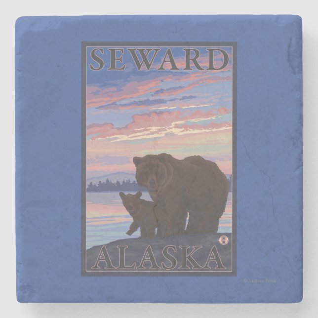 Porta-copo De Pedra Urso e Cub - Seward, Alaska (Frente)