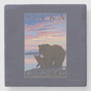 Porta-copo De Pedra Urso e Cub - Sitka, Alaska