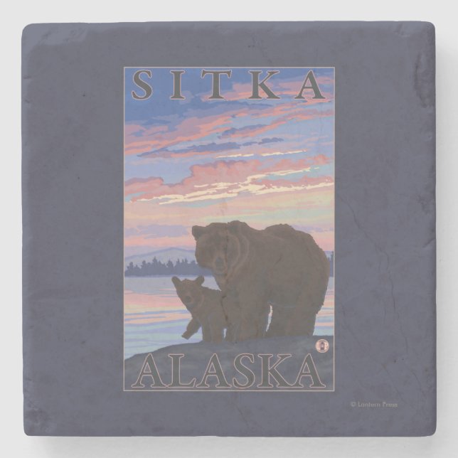 Porta-copo De Pedra Urso e Cub - Sitka, Alaska (Frente)