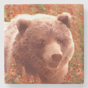 Porta-copo De Pedra Urso Grizzly na Pintura de Arte Selvagem com Algas