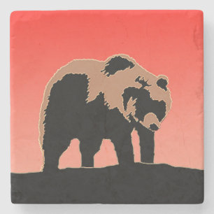 Porta-copo De Pedra Urso Grizzly no Sunset - Arte Original sobre Vida