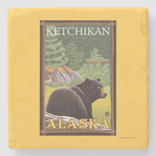 Porta-copo De Pedra Urso Negro na Floresta - Ketchikan, Alaska (Frente)
