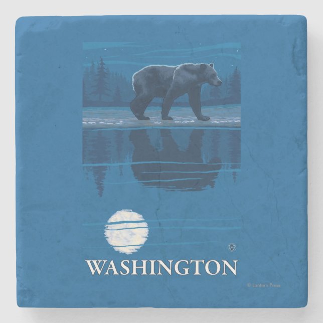 Porta-copo De Pedra Urso no luar - Washington (Frente)