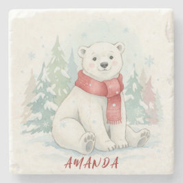 Porta-copo De Pedra Urso Polar Inverno em Aquarela Fofa