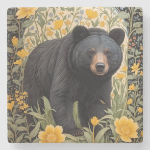 Porta-copo De Pedra Urso Preto E Flores Amarelas