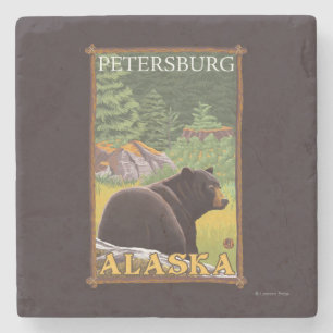 Porta-copo De Pedra Urso preto na floresta - Petersburgo, Alaska