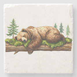 Porta-copo De Pedra Urso Rústico Dormindo Aquarela